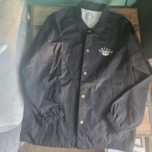 Black Button-Up Jacket with Logo